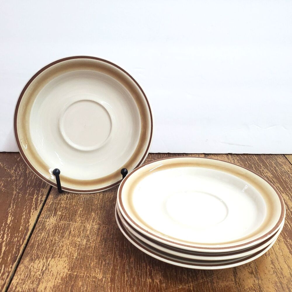 Vintage Hearthside Japan Water Colors Stoneware Saucers Set of 4 Mid Century